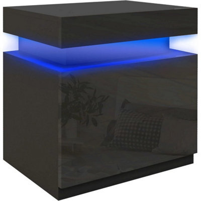 Bedside Cabinet Table High Gloss Black 2 Drawers Led Light - image 1
