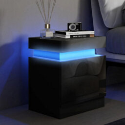 Bedside Cabinet Table High Gloss Black 2 Drawers Led Light - thumbnail 3