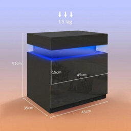 Bedside Cabinet Table High Gloss Black 2 Drawers Led Light - thumbnail 2
