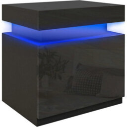 Bedside Cabinet Table High Gloss Black 2 Drawers Led Light - thumbnail 1