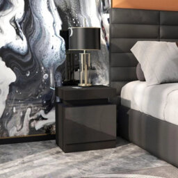 Bedside Cabinet Table High Gloss Black 2 Drawers Led Light - thumbnail 5