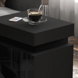 Bedside Cabinet Table High Gloss Black 2 Drawers Led Light - thumbnail 4