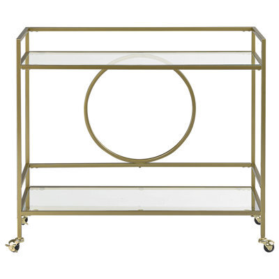 Wyld And Coco Glamour Kitchen Trolley Gold Metal Frame With Tempered Glass Shelves 75 X 45 Cm - Open Storage, Wheels - image 1