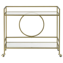 Wyld And Coco Glamour Kitchen Trolley Gold Metal Frame With Tempered Glass Shelves 75 X 45 Cm - Open Storage, Wheels - thumbnail 1