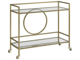 Wyld And Coco Glamour Kitchen Trolley Gold Metal Frame With Tempered Glass Shelves 75 X 45 Cm - Open Storage, Wheels - thumbnail 3