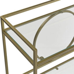 Wyld And Coco Glamour Kitchen Trolley Gold Metal Frame With Tempered Glass Shelves 75 X 45 Cm - Open Storage, Wheels - thumbnail 5