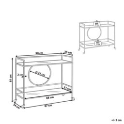 Wyld And Coco Glamour Kitchen Trolley Gold Metal Frame With Tempered Glass Shelves 75 X 45 Cm - Open Storage, Wheels - thumbnail 4
