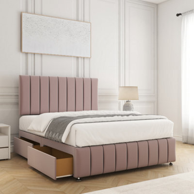 Bsspoke Sierra Divan Bed Set Pink Plush Velvet 24Inch Headboard & 12Inch Footboard 2 Drawers Same Side & Mattress In All Sizes - image 1