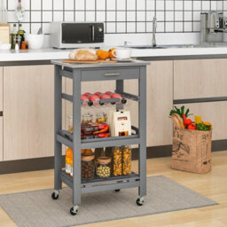 Costway Rolling Kitchen Storage Trolley Cart Cupboard Island Stainless Steel Counter Top
