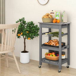 Costway Rolling Kitchen Storage Trolley Cart Cupboard Island Stainless Steel Counter Top - thumbnail 4