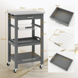 Costway Rolling Kitchen Storage Trolley Cart Cupboard Island Stainless Steel Counter Top - thumbnail 3