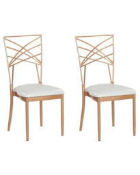 Beliani Home 2-Piece Rose-Gold Metal Dining Chairs With White Faux Leather Seat Pad - Industrial Glam - thumbnail 3