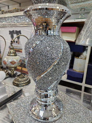 DEENZ 40Cm Spiral Crushed Diamond Ceramic Flower Vase Silver V019