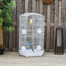 Pawhut 92Cm Large Bird Cage With Perches, Food Bowls, Swing, White - thumbnail 8