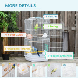 Pawhut 92Cm Large Bird Cage With Perches, Food Bowls, Swing, White - thumbnail 6