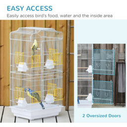 Pawhut 92Cm Large Bird Cage With Perches, Food Bowls, Swing, White - thumbnail 4