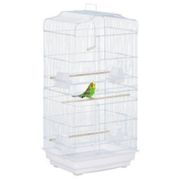 Pawhut 92Cm Large Bird Cage With Perches, Food Bowls, Swing, White - thumbnail 2