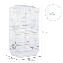 Pawhut 92Cm Large Bird Cage With Perches, Food Bowls, Swing, White - thumbnail 3