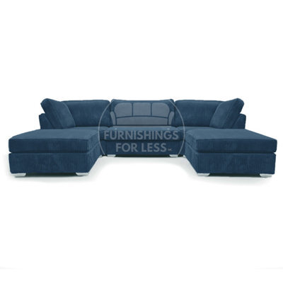 Furnishings For Less UK Bishop Marine Blue U Shaped Soft Fabric Jumbo Cord Detachable 5 Seater Large Sofa - image 1