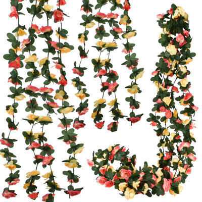 Amorly 9Pcs 240Cm Artificial Rose Vine Garland, Orange Yellow Hanging Floral Vines With Green Leaves, Decor For Wall, Party Occasions - image 1