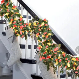 Amorly 9Pcs 240Cm Artificial Rose Vine Garland, Orange Yellow Hanging Floral Vines With Green Leaves, Decor For Wall, Party Occasions - thumbnail 4