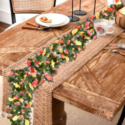 Amorly 9Pcs 240Cm Artificial Rose Vine Garland, Orange Yellow Hanging Floral Vines With Green Leaves, Decor For Wall, Party Occasions - thumbnail 5