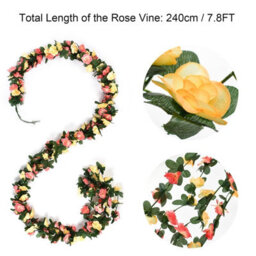 Amorly 9Pcs 240Cm Artificial Rose Vine Garland, Orange Yellow Hanging Floral Vines With Green Leaves, Decor For Wall, Party Occasions - thumbnail 3