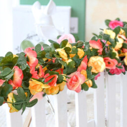 Amorly 9Pcs 240Cm Artificial Rose Vine Garland, Orange Yellow Hanging Floral Vines With Green Leaves, Decor For Wall, Party Occasions - thumbnail 6