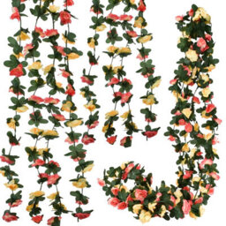 Amorly 9Pcs 240Cm Artificial Rose Vine Garland, Orange Yellow Hanging Floral Vines With Green Leaves, Decor For Wall, Party Occasions - thumbnail 1