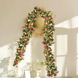 Amorly 9Pcs 240Cm Artificial Rose Vine Garland, Orange Yellow Hanging Floral Vines With Green Leaves, Decor For Wall, Party Occasions - thumbnail 8