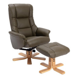 Morris Living The Cairo - Swivel Recliner Chair & Matching Footstool In Olive Green Faux Leather
