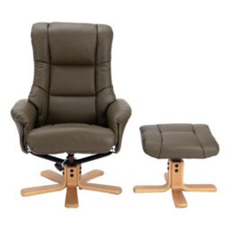Morris Living The Cairo - Swivel Recliner Chair & Matching Footstool In Olive Green Faux Leather - thumbnail 3