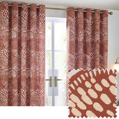 HÖEM Hoem Nola Abstract Room Darkening Eyelet Curtain Pair Chestnut (W)168Cm X (D)183Cm - image 1
