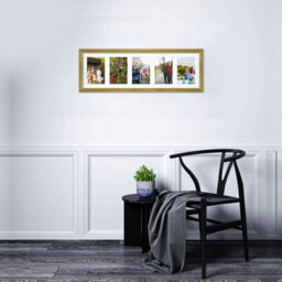AK Frames 26X8 Gold Classic Multi Photo Frame With White Mount - Holds 5 Apertures (5X) 6X4 Photos - thumbnail 3