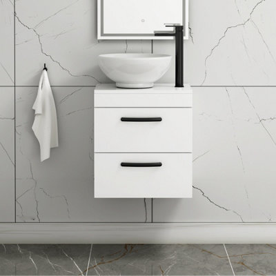 Royal Bathrooms 500mm Wall Hung Vanity Unit 2 Drawer Gloss White & Breeze Countertop Basin With Matt Black Handle - image 1
