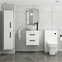 Royal Bathrooms 500mm Wall Hung Vanity Unit 2 Drawer Gloss White & Breeze Countertop Basin With Matt Black Handle - thumbnail 2