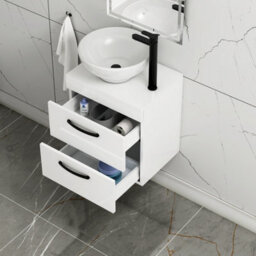 Royal Bathrooms 500mm Wall Hung Vanity Unit 2 Drawer Gloss White & Breeze Countertop Basin With Matt Black Handle - thumbnail 3