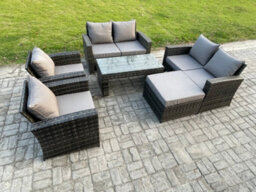 Fimous 7 Seater Dark Grey Mixed High Back Rattan Sofa Set Coffee Table Garden Furniture Outdoor Patio With Love Sofa For Balcony - thumbnail 2
