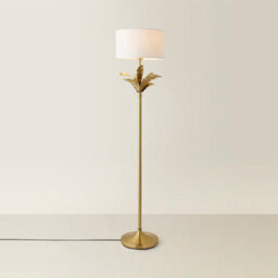 Valuelights Christina White Drum Shade Gold Palm Leaf Detail Single Stem Floor Lamp - thumbnail 2
