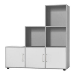Urbn-Living Urbnliving 91Cm Height 6 Cube Step Grey Storage Bookcase Shelf Unit White Wooden Door With Metal Handle - thumbnail 2