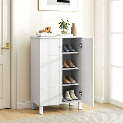 Costway Shoe Storage Cabinet 4-Tier Shoe Organizer With Removable Shelves & 2 Doors-White - image 1
