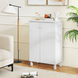 Costway Shoe Storage Cabinet 4-Tier Shoe Organizer With Removable Shelves & 2 Doors-White - thumbnail 5