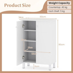 Costway Shoe Storage Cabinet 4-Tier Shoe Organizer With Removable Shelves & 2 Doors-White - thumbnail 3