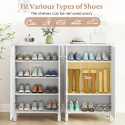 Costway Shoe Storage Cabinet 4-Tier Shoe Organizer With Removable Shelves & 2 Doors-White - thumbnail 6