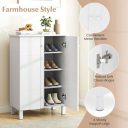 Costway Shoe Storage Cabinet 4-Tier Shoe Organizer With Removable Shelves & 2 Doors-White - thumbnail 9