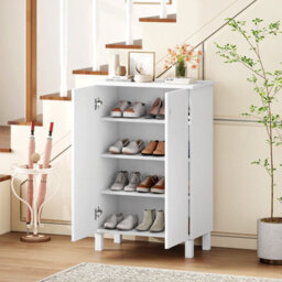 Costway Shoe Storage Cabinet 4-Tier Shoe Organizer With Removable Shelves & 2 Doors-White - thumbnail 4