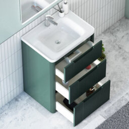 Royal Bathrooms Avenza 600mm Fluted Floor Standing Vanity Unit Deep Moss Green 3 Drawer Storage Cabinet With Ceramic Basin - thumbnail 3