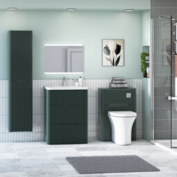 Royal Bathrooms Avenza 600mm Fluted Floor Standing Vanity Unit Deep Moss Green 3 Drawer Storage Cabinet With Ceramic Basin - thumbnail 4