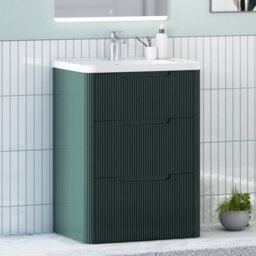 Royal Bathrooms Avenza 600mm Fluted Floor Standing Vanity Unit Deep Moss Green 3 Drawer Storage Cabinet With Ceramic Basin - thumbnail 6