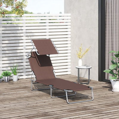 Outsunny Garden Folding Chair Sun Lounger Bed Outdoor Recliner Seat W/ Sunshade - image 1
